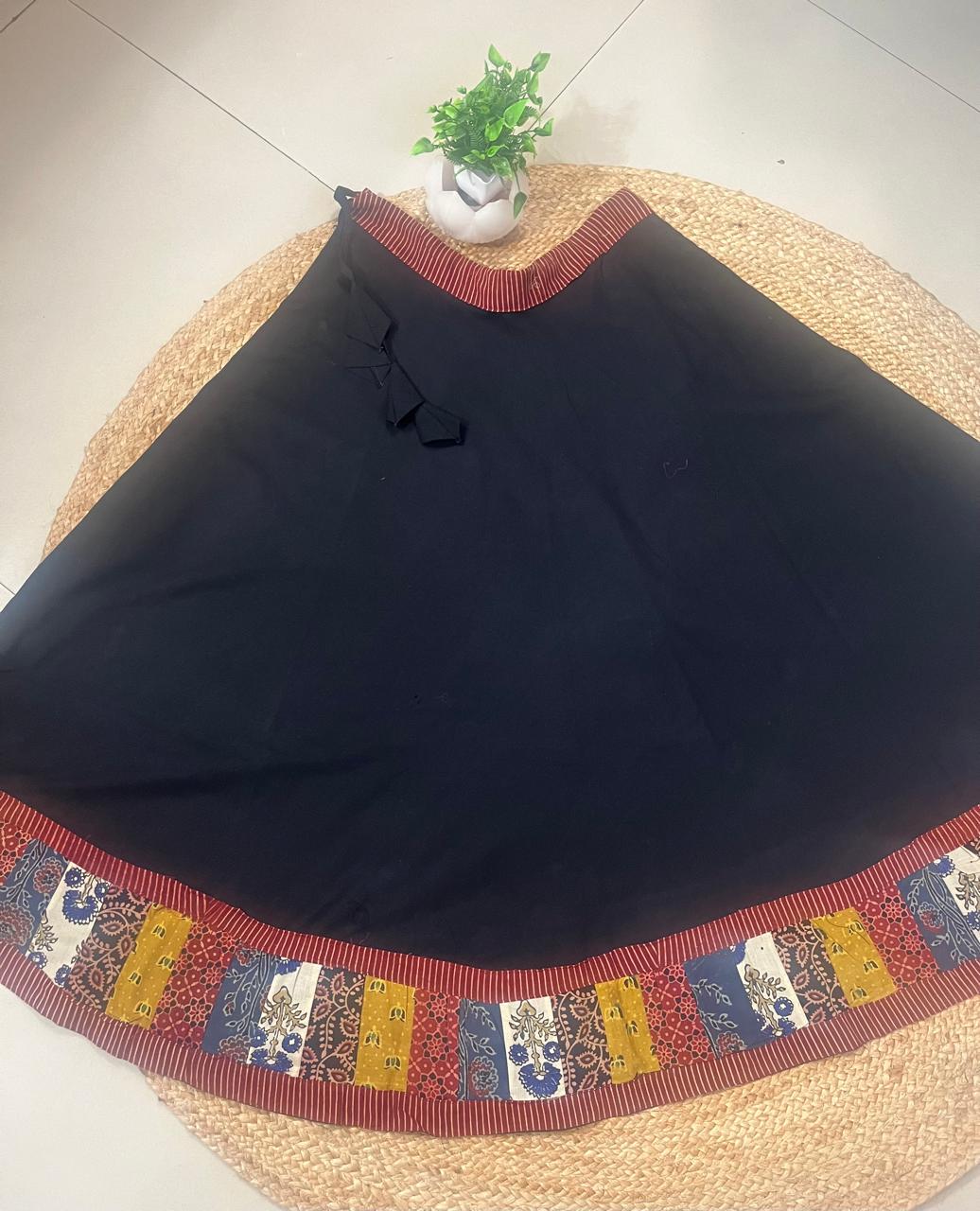 Ajrakh Black Cotton Patchwork Yashvika Indian Skirt