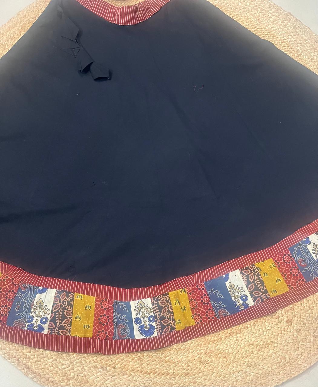 Ajrakh Black Cotton Patchwork Yashvika Indian Skirt