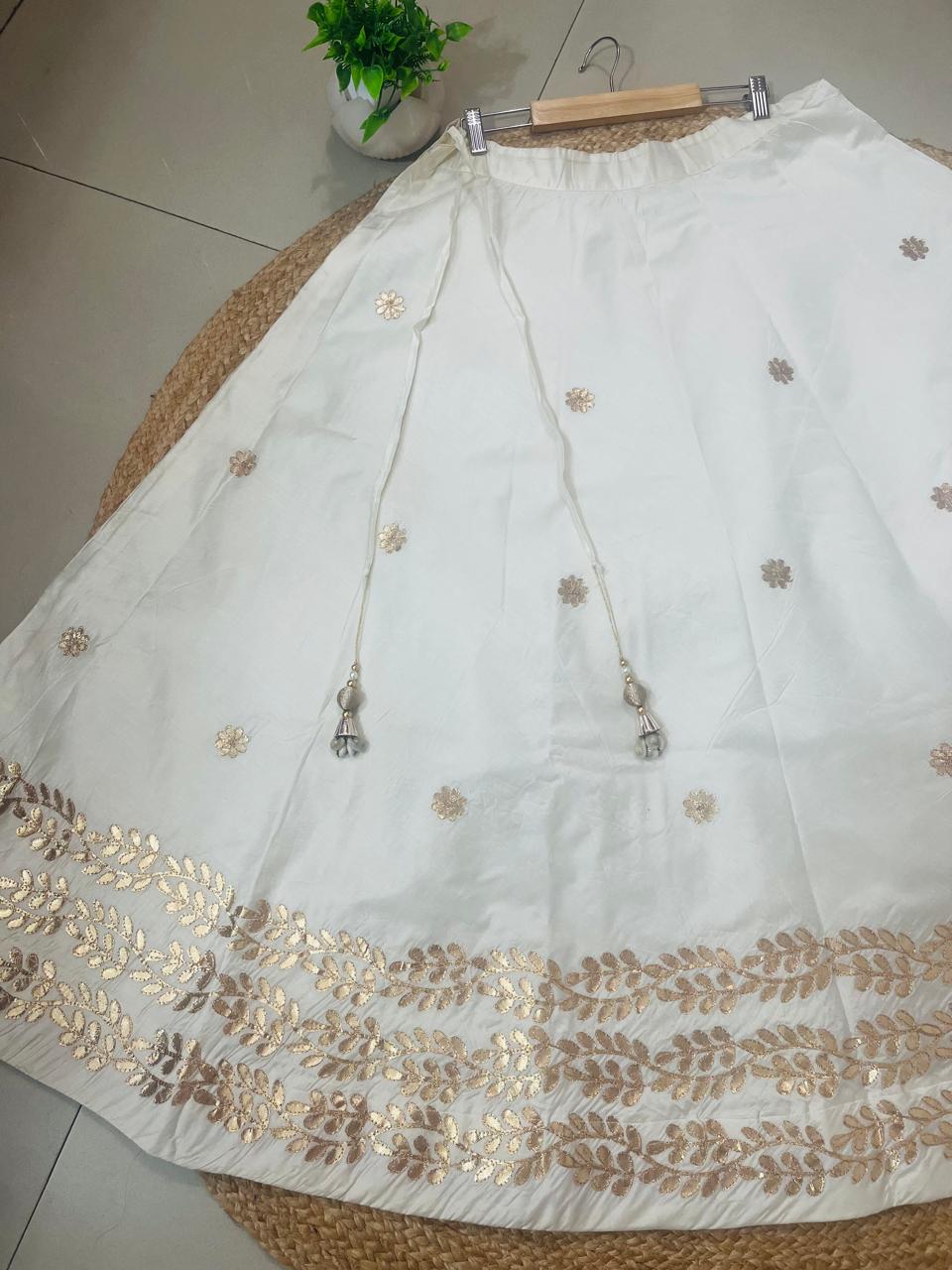 Chanderi Silk Cream Swati Gota Patti Indian Skirt