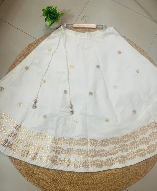 Chanderi Silk Cream Swati Gota Patti Indian Skirt