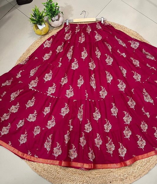 Tiered Cotton Pink Tisha Indian Skirt