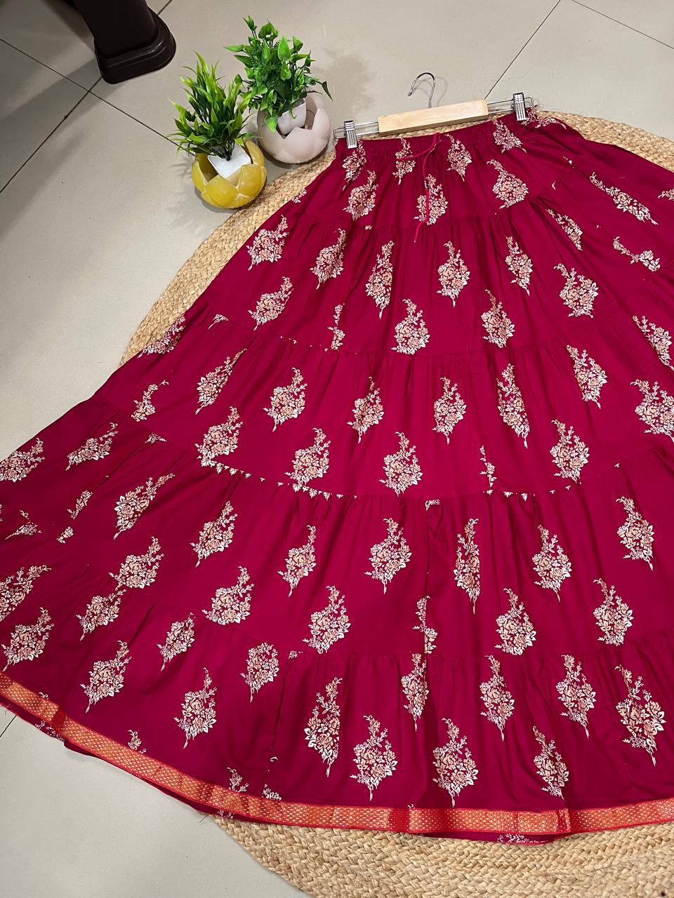 Tiered Cotton Pink Tisha Indian Skirt