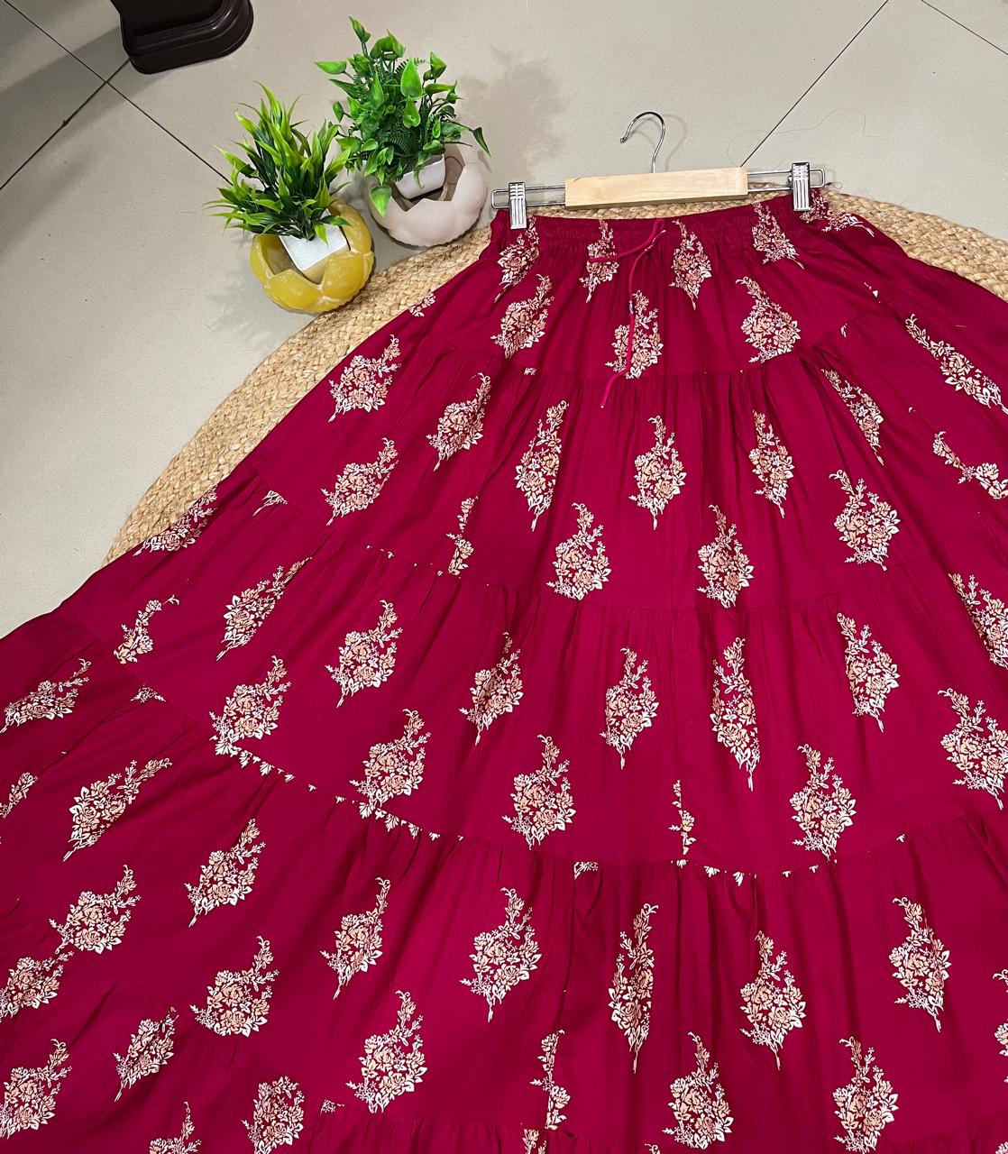 Tiered Cotton Pink Tisha Indian Skirt
