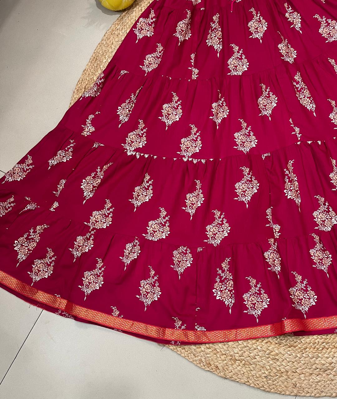 Tiered Cotton Pink Tisha Indian Skirt