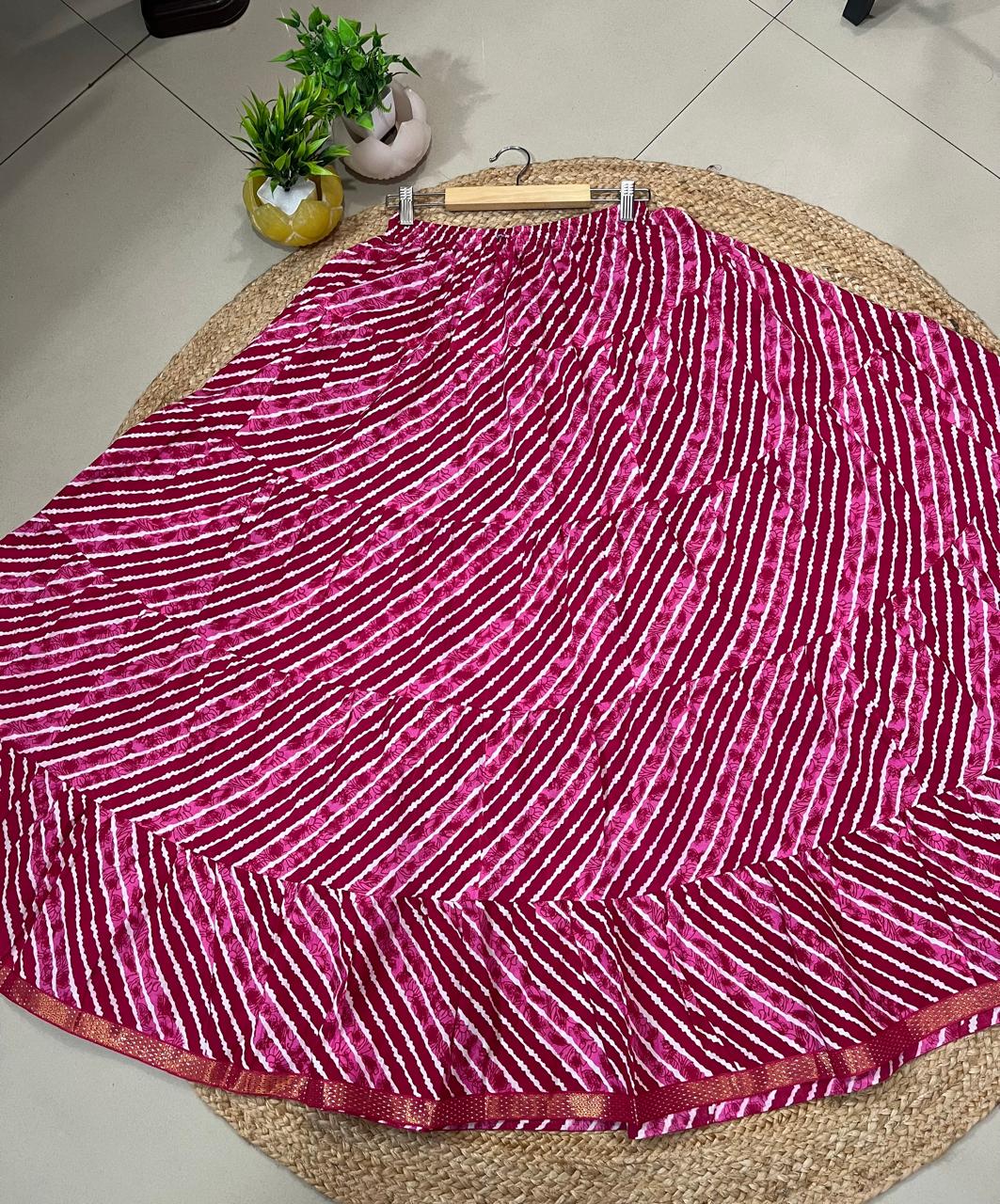Tiered Cotton Pink Stripe Sarla Indian Skirt