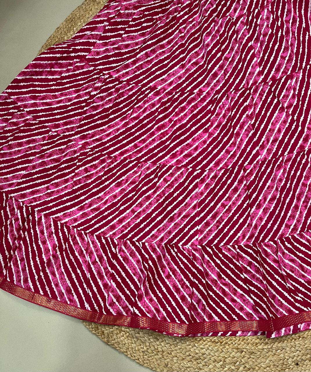 Tiered Cotton Pink Stripe Sarla Indian Skirt
