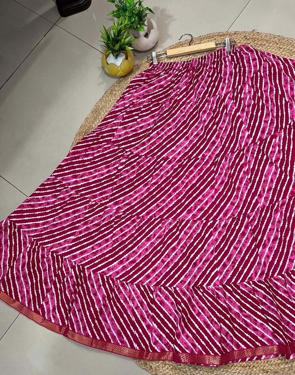 Tiered Cotton Pink Stripe Sarla Indian Skirt