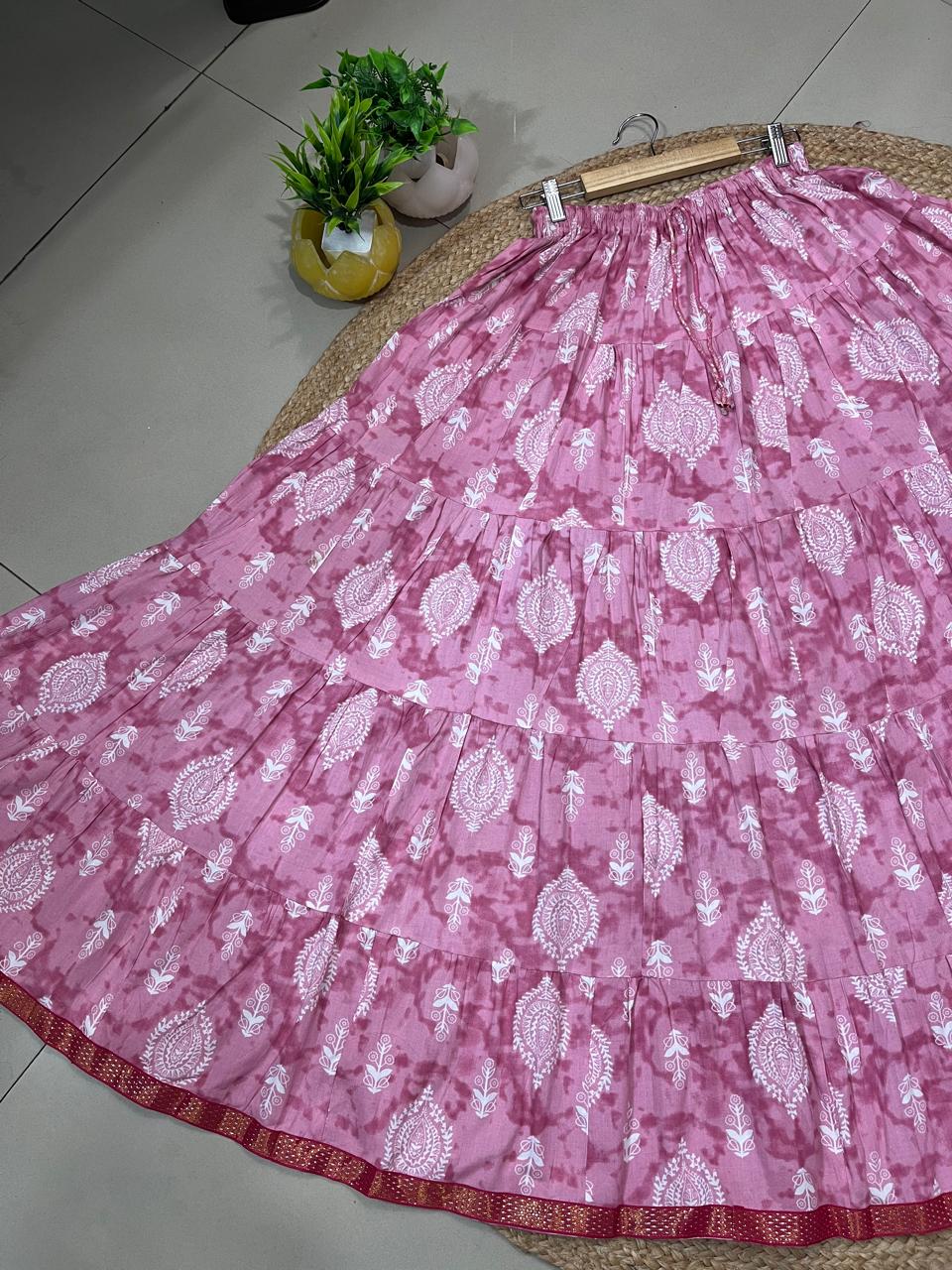 Tiered Cotton Pink Pinki Indian Skirt