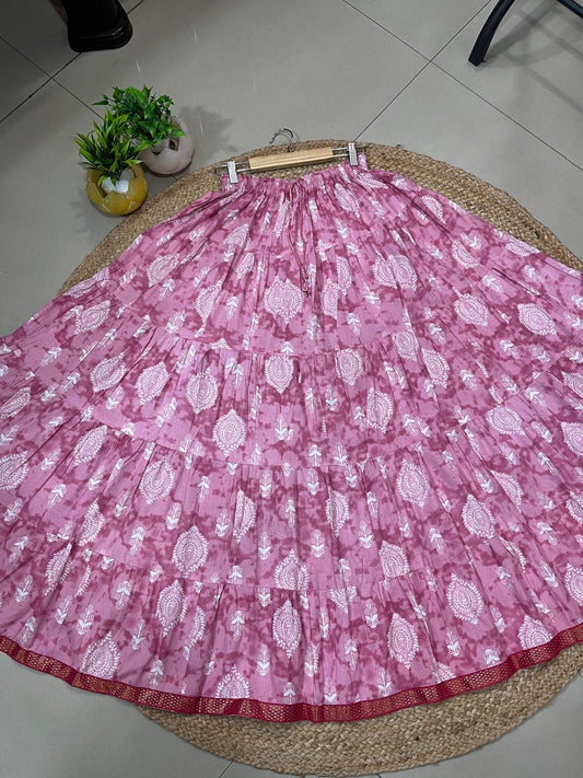 Tiered Cotton Pink Pinki Indian Skirt