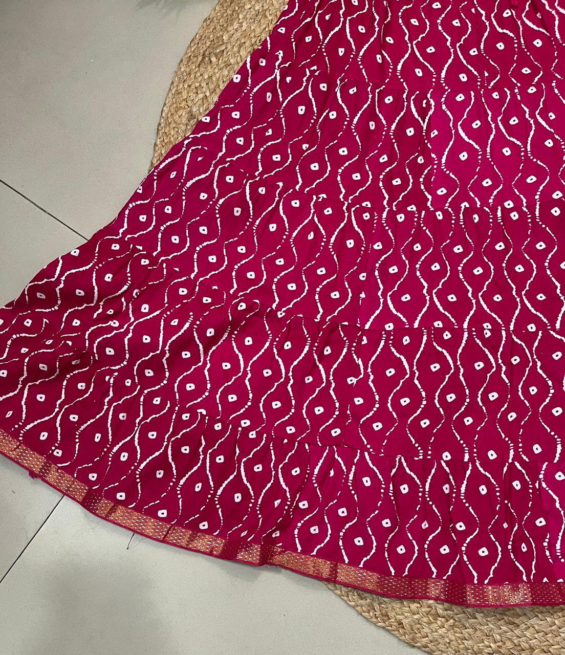 Tiered Cotton Pink Trisha Indian Skirt