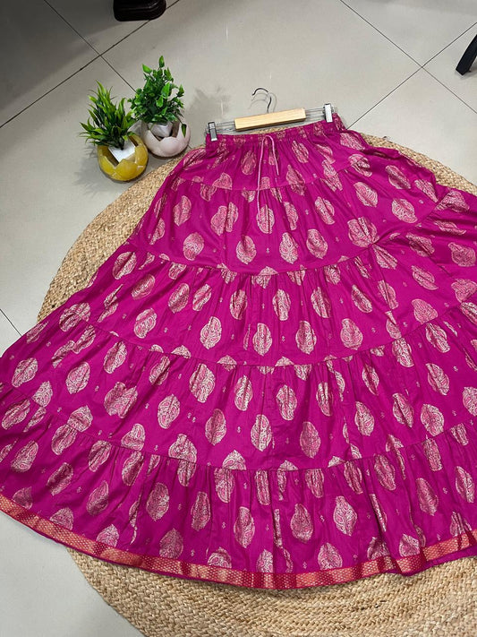 Tiered Cotton Pink Tashi Indian Skirt