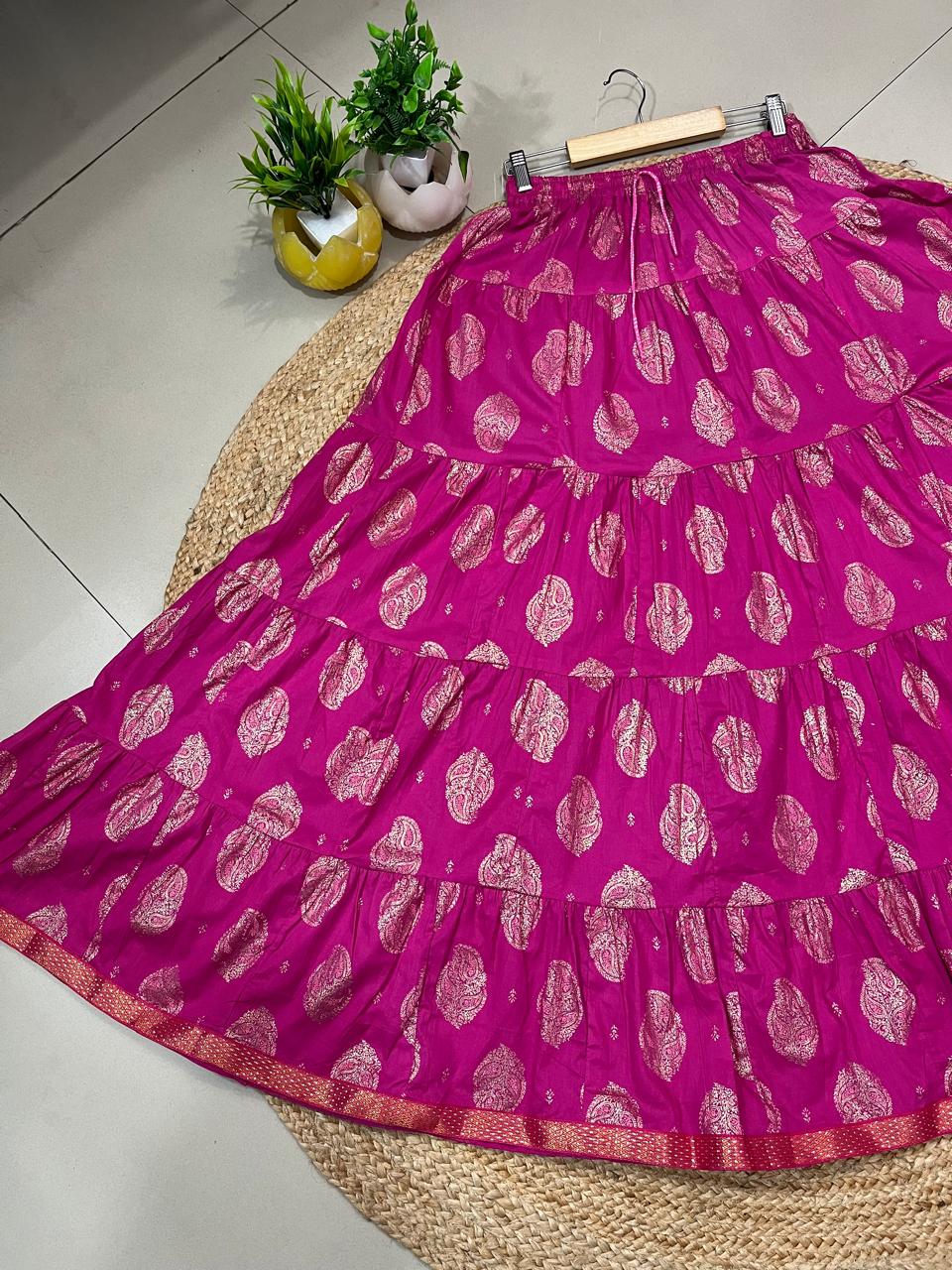 Tiered Cotton Pink Tashi Indian Skirt