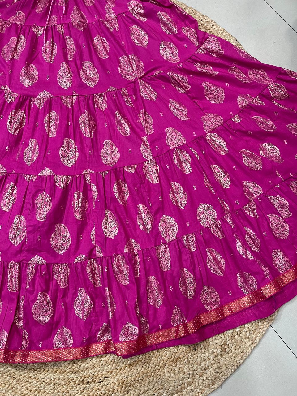 Tiered Cotton Pink Tashi Indian Skirt