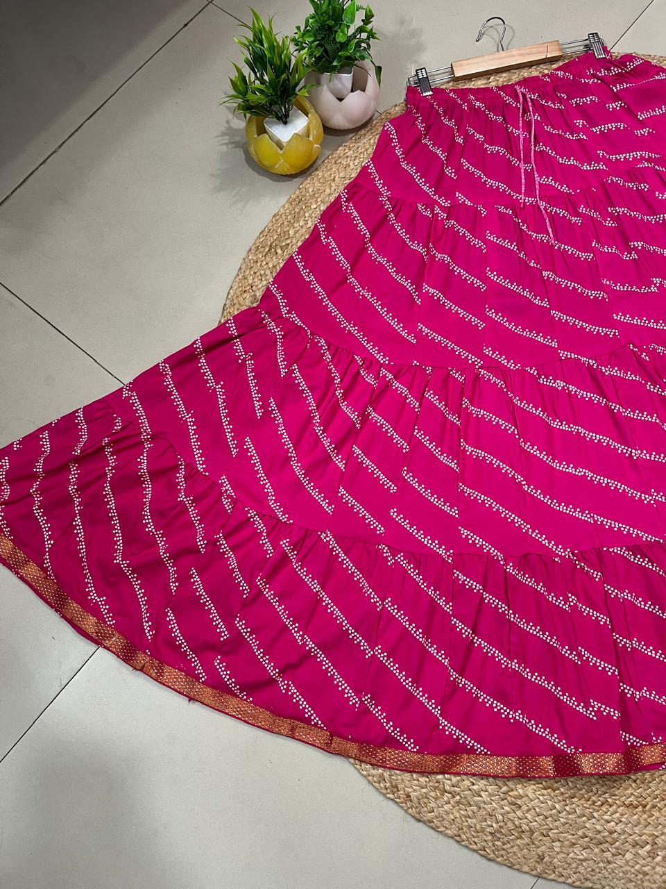 Tiered Cotton Pink Risha Indian Skirt
