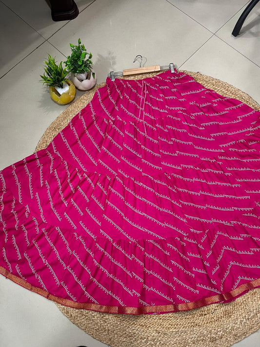Tiered Cotton Pink Risha Indian Skirt