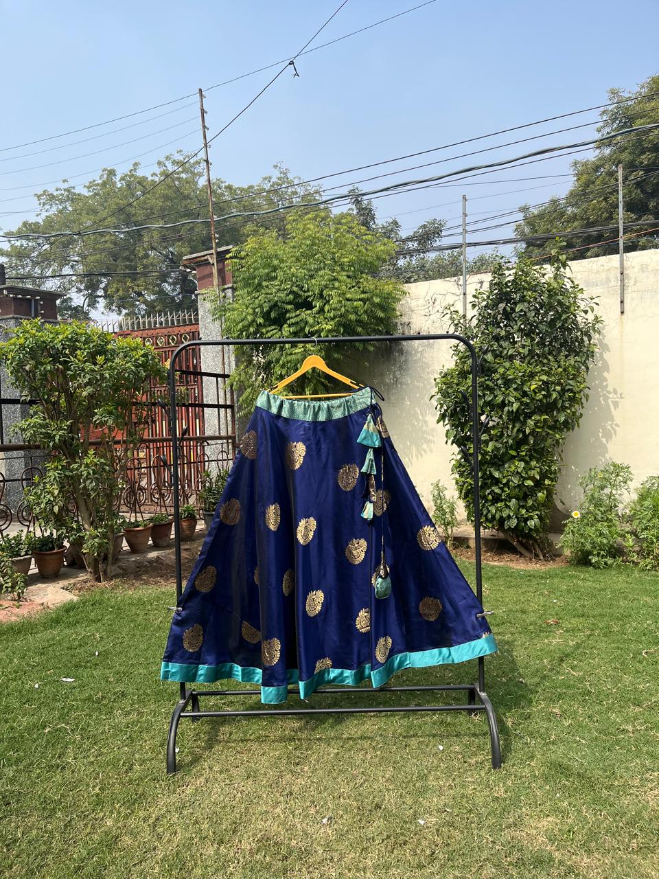 Navy, Blue Silk Siara Indian Skirt