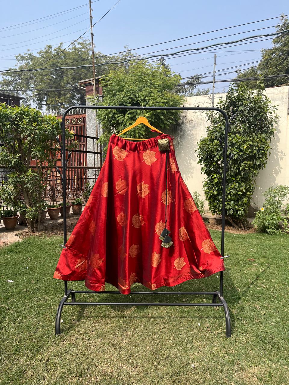 Maroon Silk Rutvi Indian Skirt