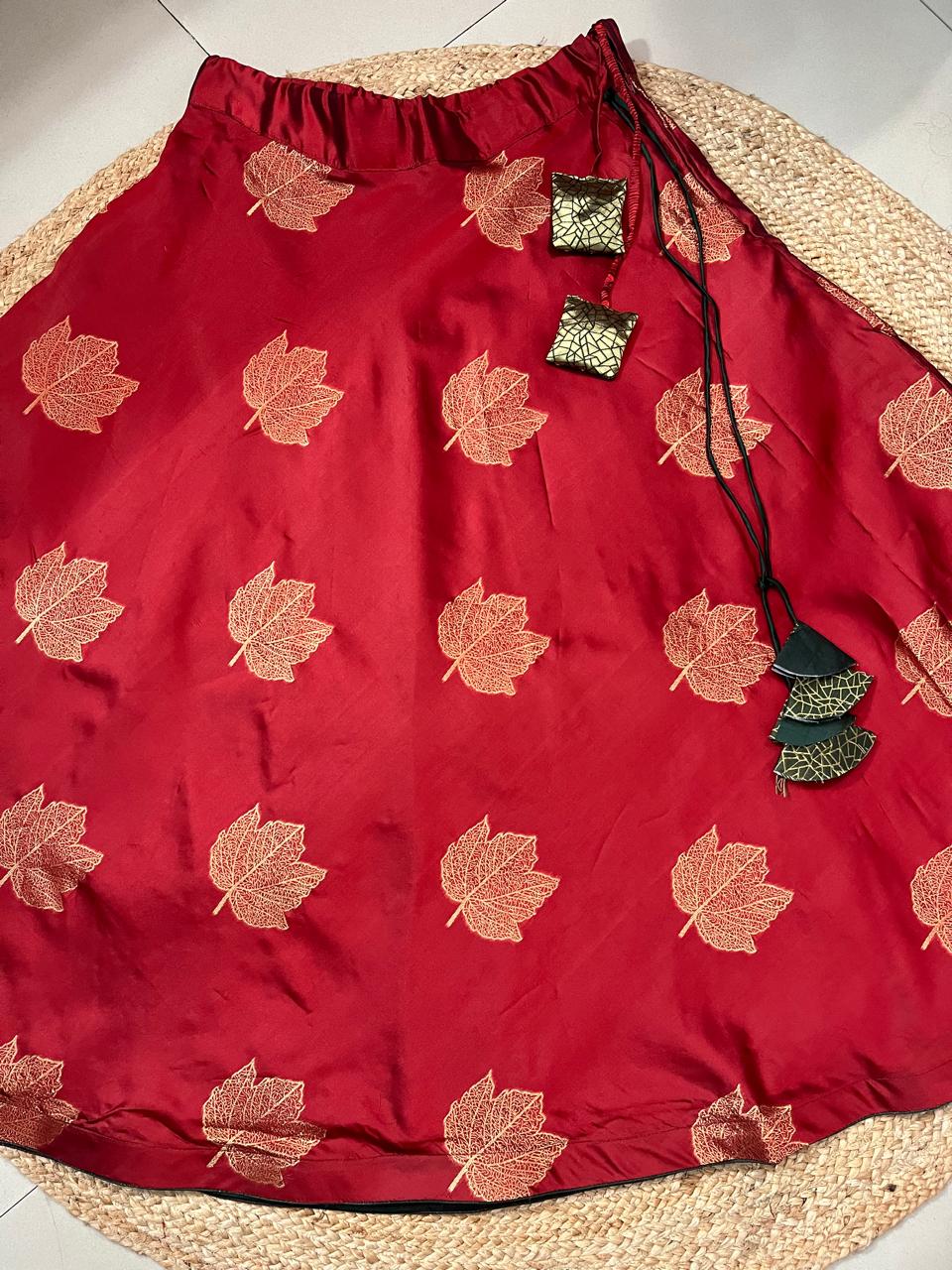 Maroon Silk Rutvi Indian Skirt