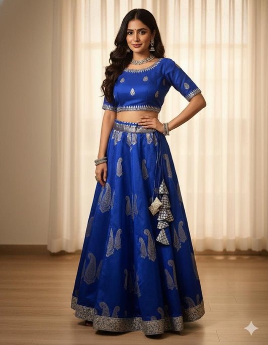 Royal Blue Silk Roohi Indian Skirt