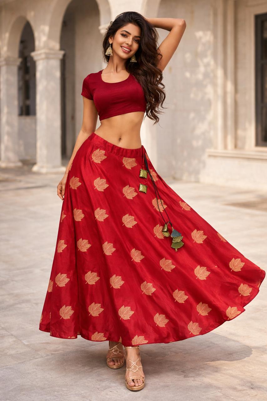 Maroon Silk Rutvi Indian Skirt