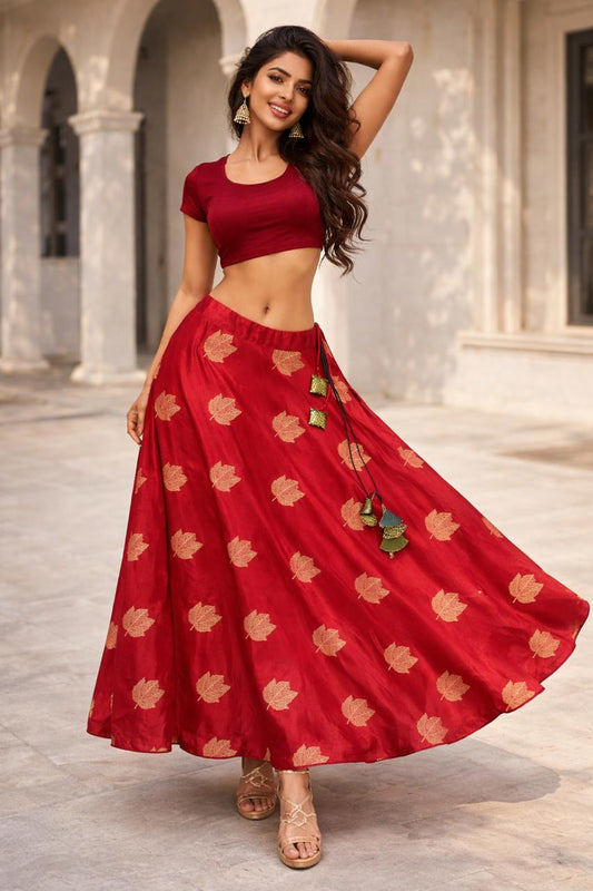 Maroon Silk Rutvi Indian Skirt