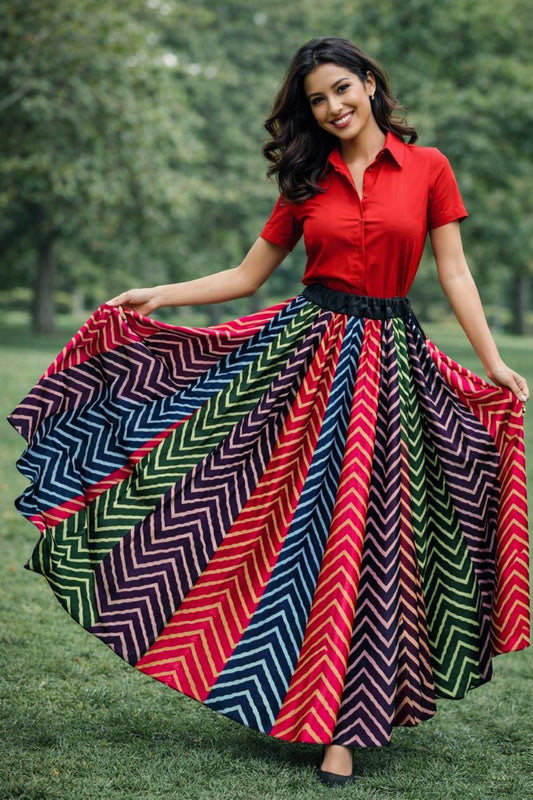 Mashru Silk Multicolour Simon Panel Indian Skirt