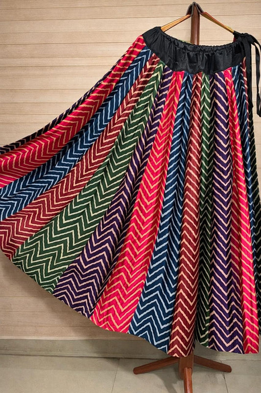 Mashru Silk Multicolour Simon Panel Indian Skirt