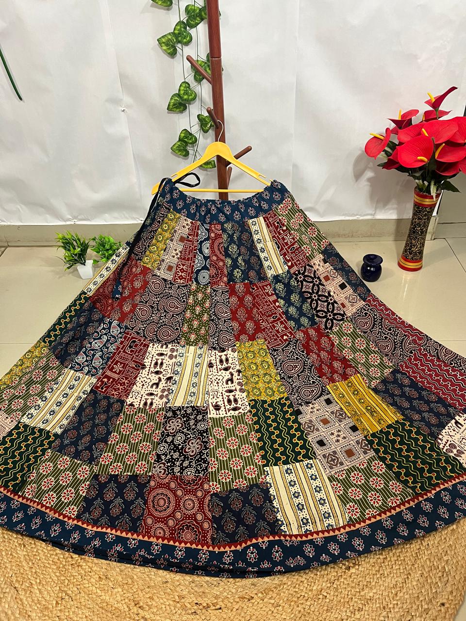 Ajrakh Multi Patch Devika Cotton Indian Skirt