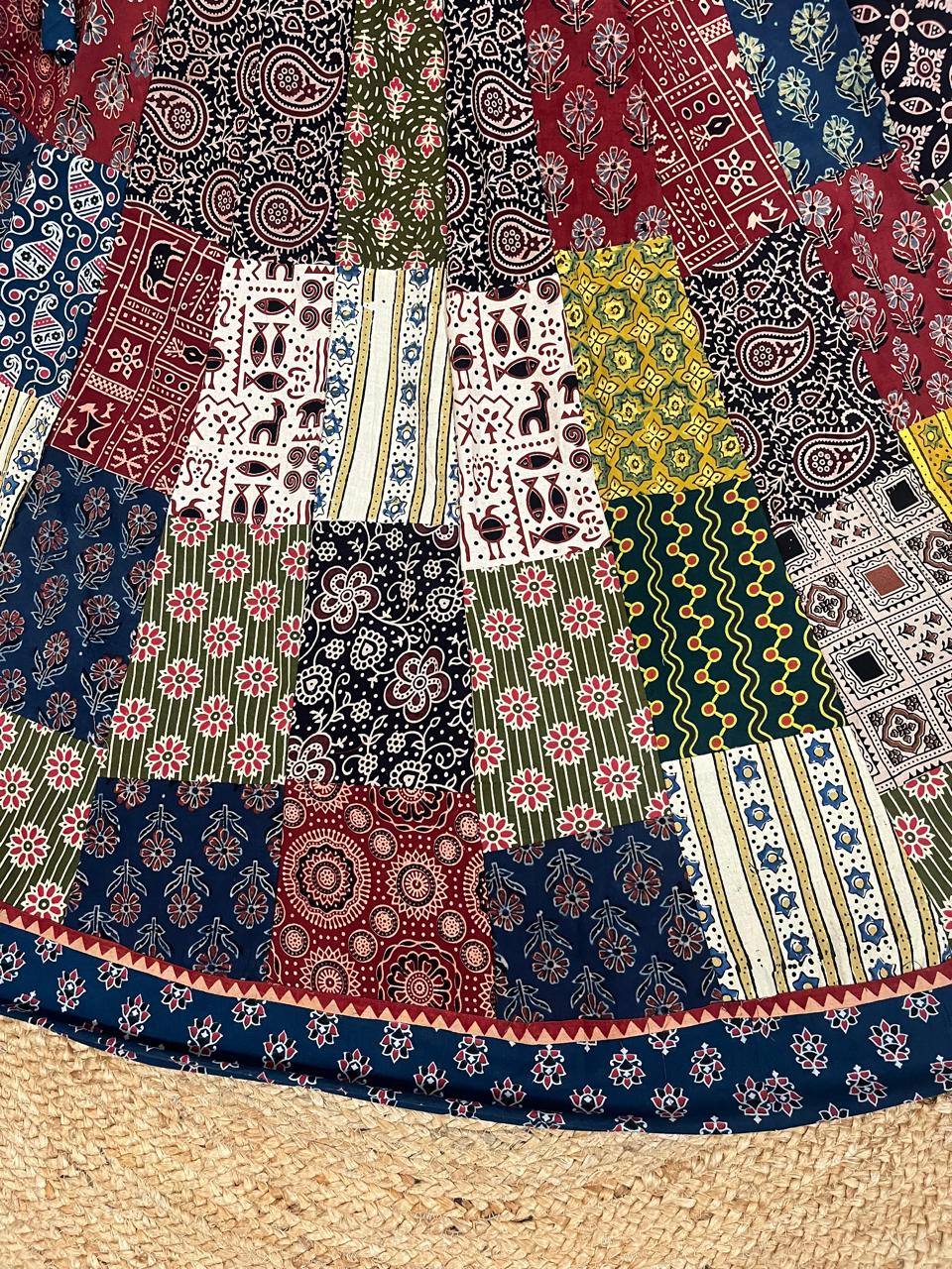 Ajrakh Multi Patch Devika Cotton Indian Skirt