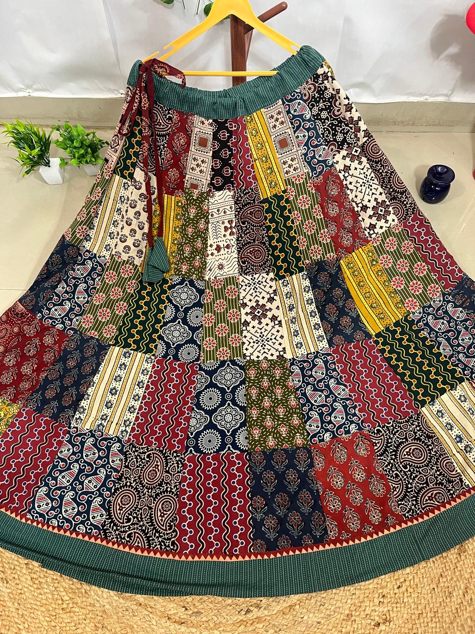 Ajrakh Multi Patch Sheenu Cotton Indian Skirt