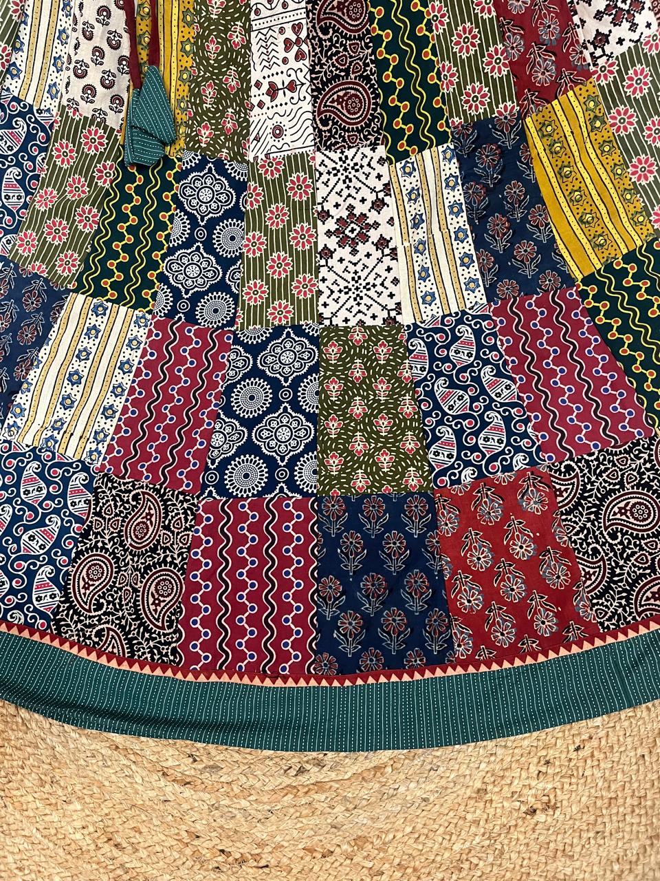Ajrakh Multi Patch Sheenu Cotton Indian Skirt