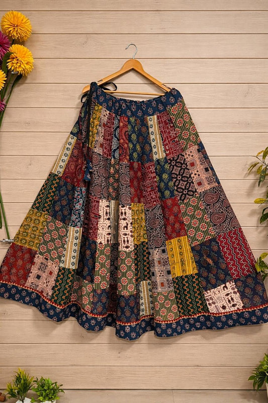 Ajrakh Multi Patch Devika Cotton Indian Skirt