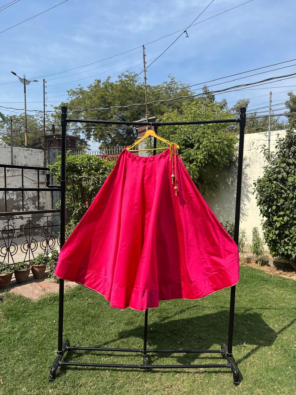 Flared Red Rani Silk Indian Skirt