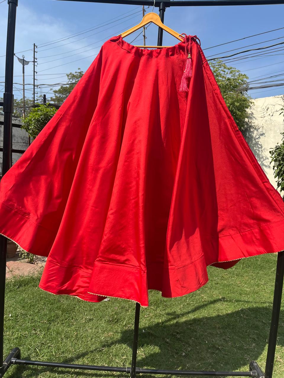 Flared Red Rani Silk Indian Skirt