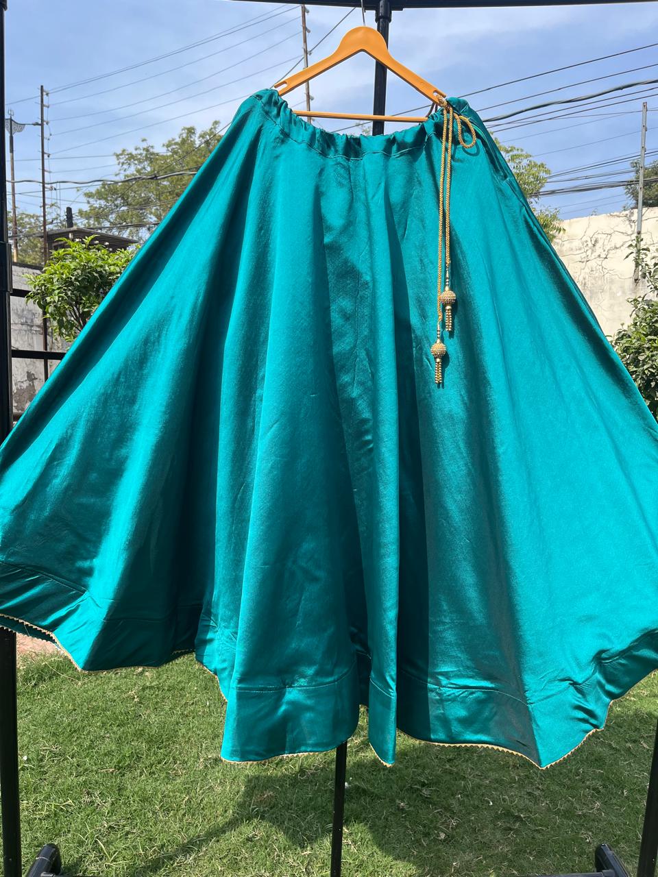 Flared Turquoise Tarika Silk Indian Skirt