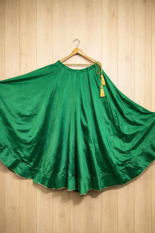 Flared Green Rano Silk Indian Skirt