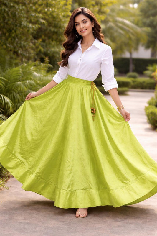Flared Tantu Green Silk Indian Skirt