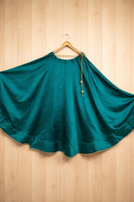 Flared Turquoise Tarika Silk Indian Skirt