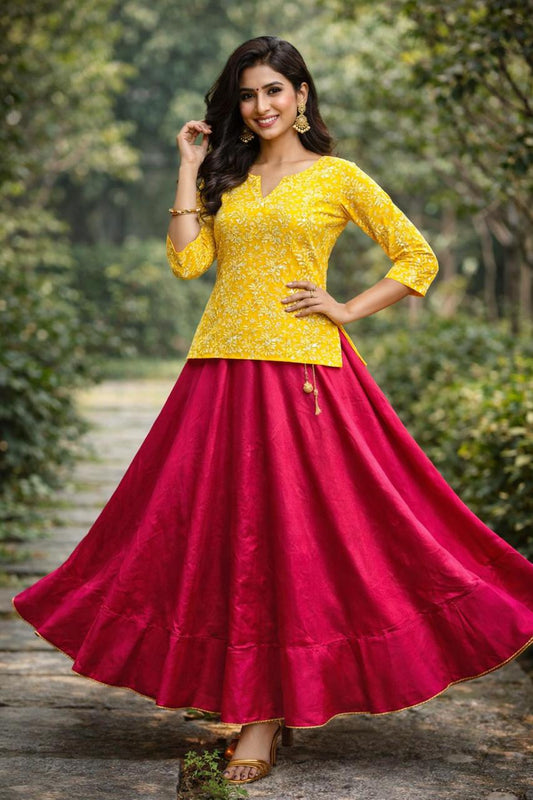 Flared Fuchsia Kanchi Silk Indian Skirt