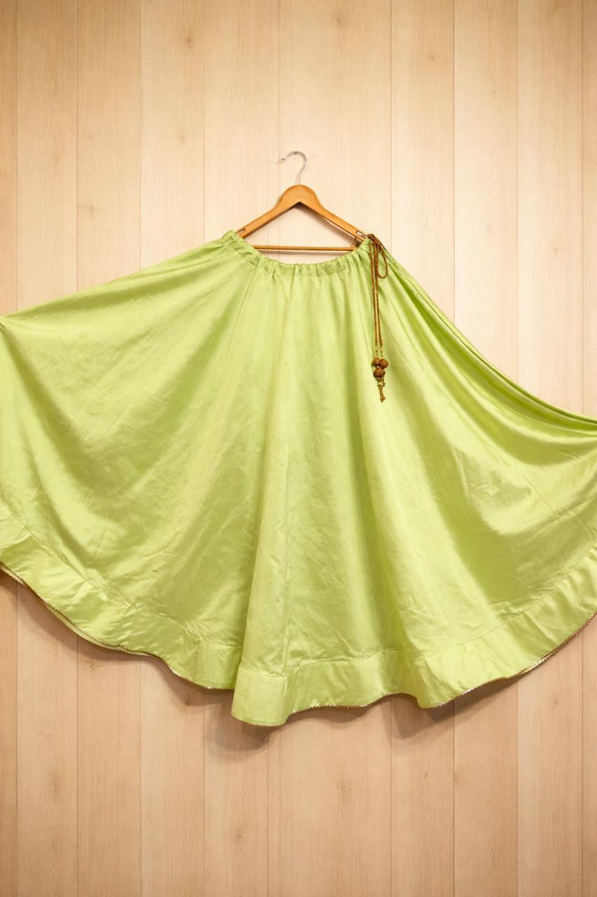 Flared Tantu Green Silk Indian Skirt