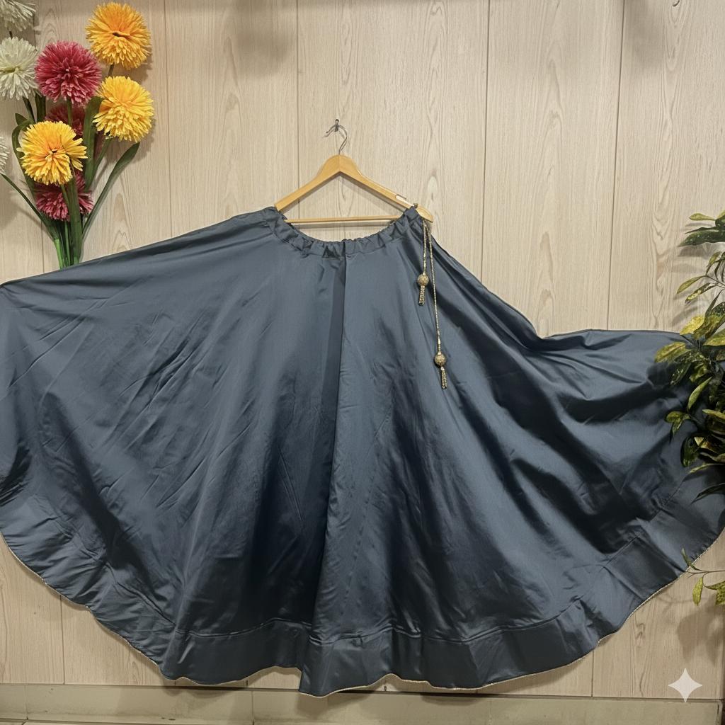 Flared Gray Tarika Silk Indian Skirt