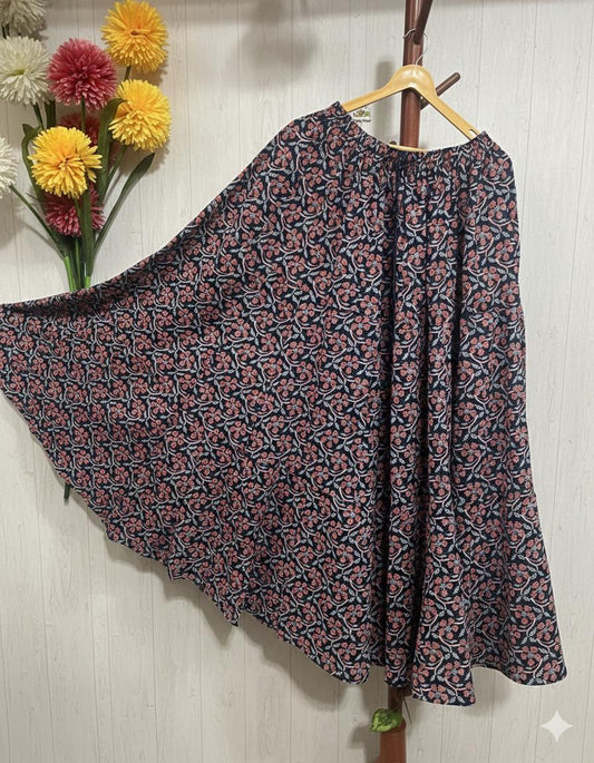 Tiered Cotton Blue Kangna Indian Skirt