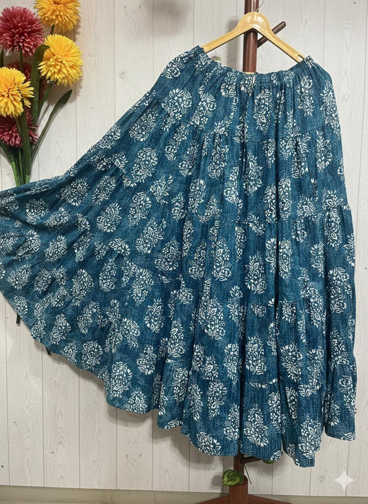Tiered Cotton Blue Tista Indian Skirt