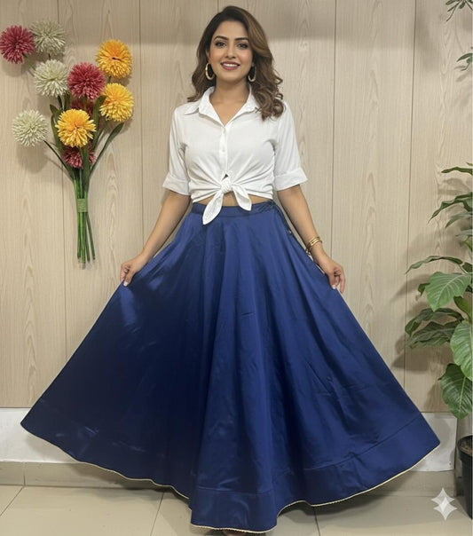 Flared Blue Vamika Silk Indian Skirt