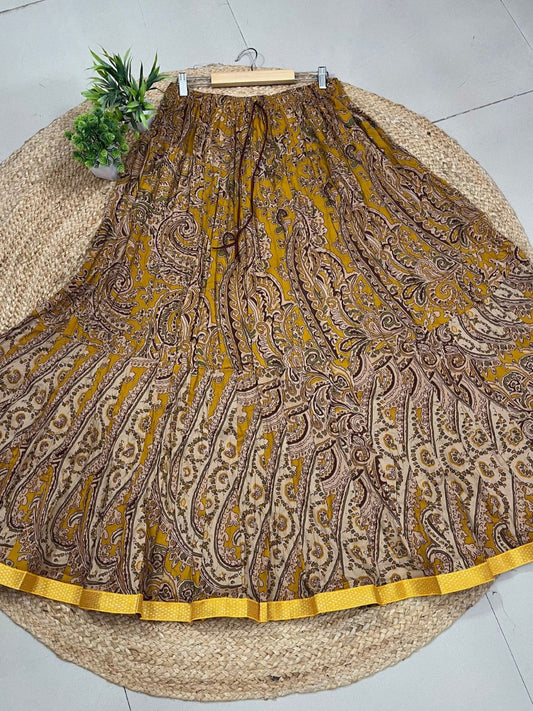 Jaipuri Paisely Print Cotton Yellow Diya Indian Skirt