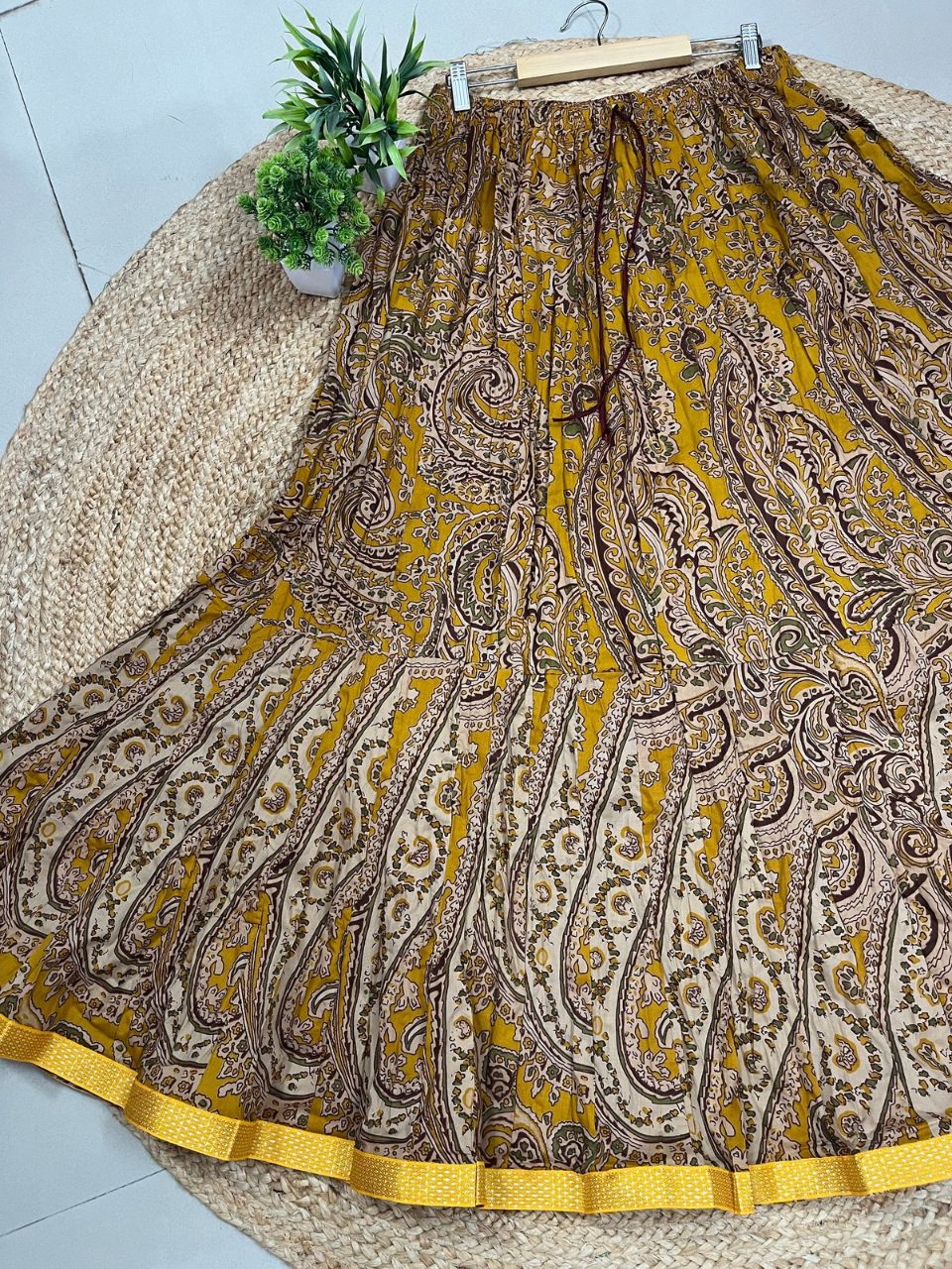 Jaipuri Paisely Print Cotton Yellow Diya Indian Skirt