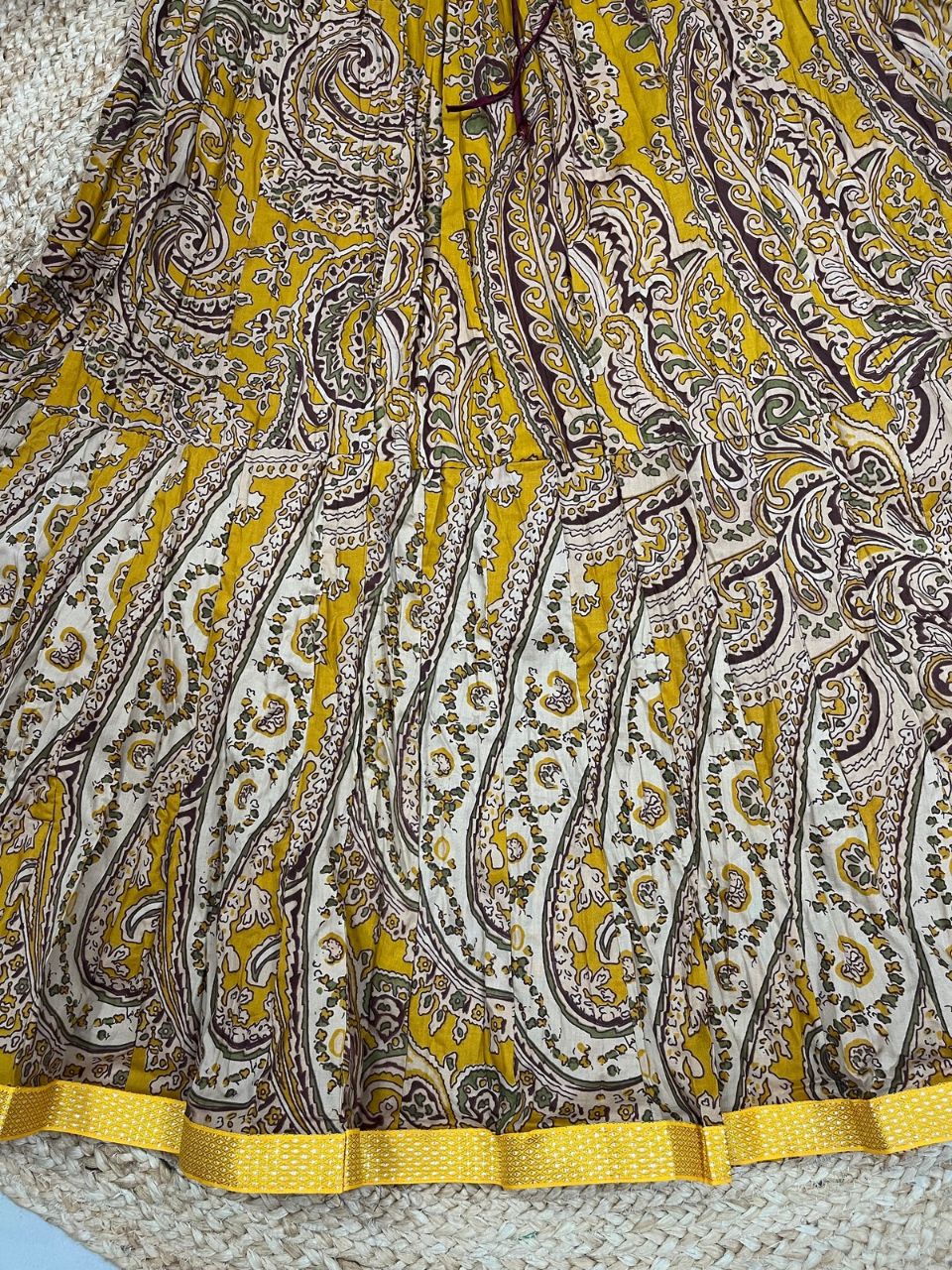 Jaipuri Paisely Print Cotton Yellow Diya Indian Skirt