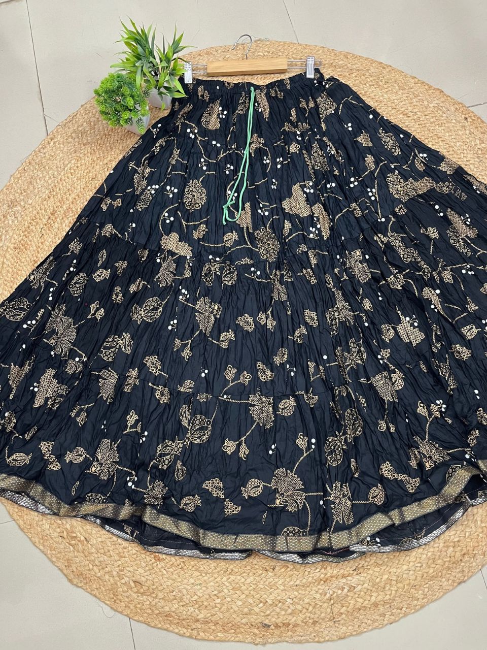 Casual Cotton Printed Black Kaju Indian Skirt