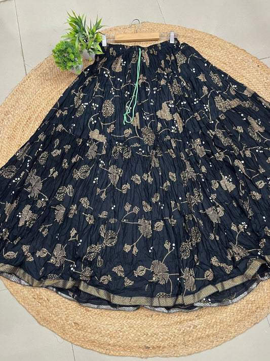 Casual Cotton Printed Black Kaju Indian Skirt