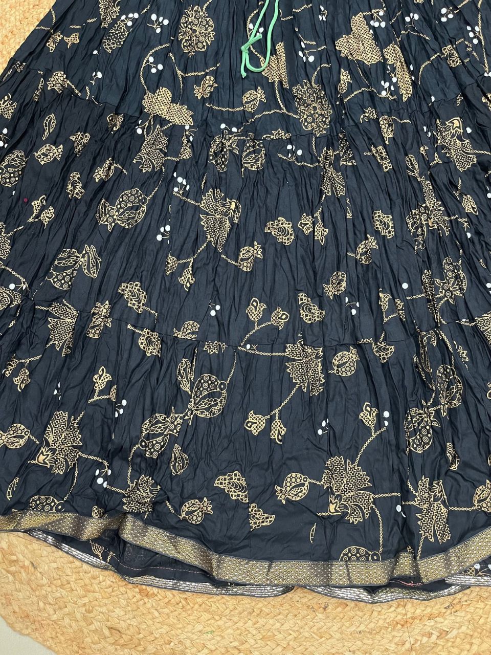 Casual Cotton Printed Black Kaju Indian Skirt